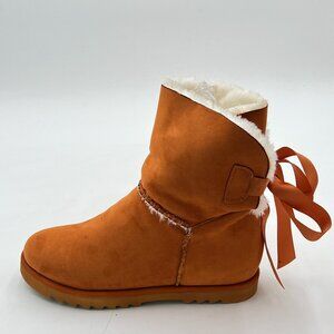 Brown Women Cute Winter Round Toe Comfy Low Heels Warm Fur Bows Ankle Snow Boots